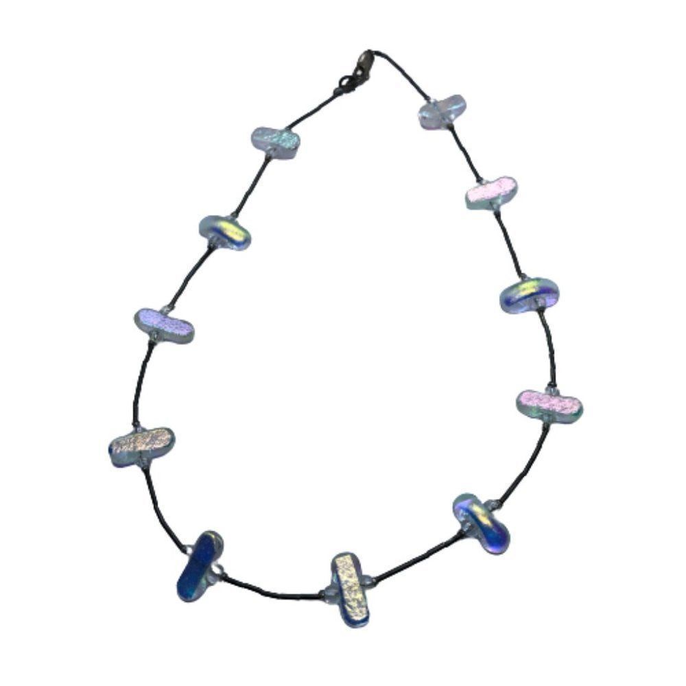 Stunning Vintage Liquid Sterling Silver AB Frosted Glass Bead 15" Necklace